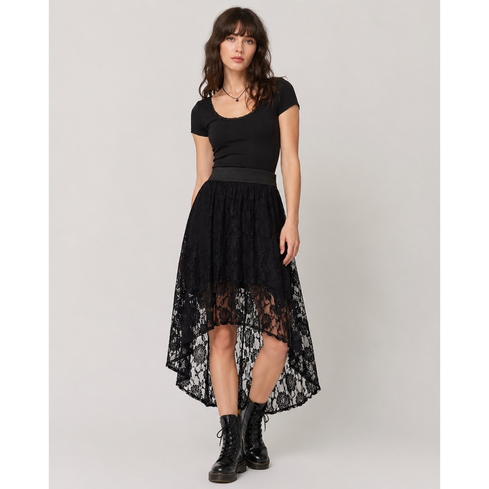 Vintage Y2K Brat Star High Low Skirt Womens Large Black Lace Whimsigoth Witchy